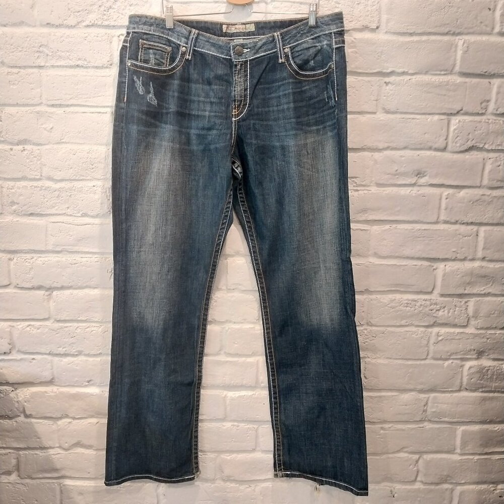 BKE Buckle Tenley Jeans Mens 38x35 (tag 36x33.5) Blue Straight Whiskered Denim,